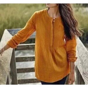 J. Jill Womens Size L 100% Cotton Swiss Dot Tunic Top Blouse Mustard Yellow Gold
